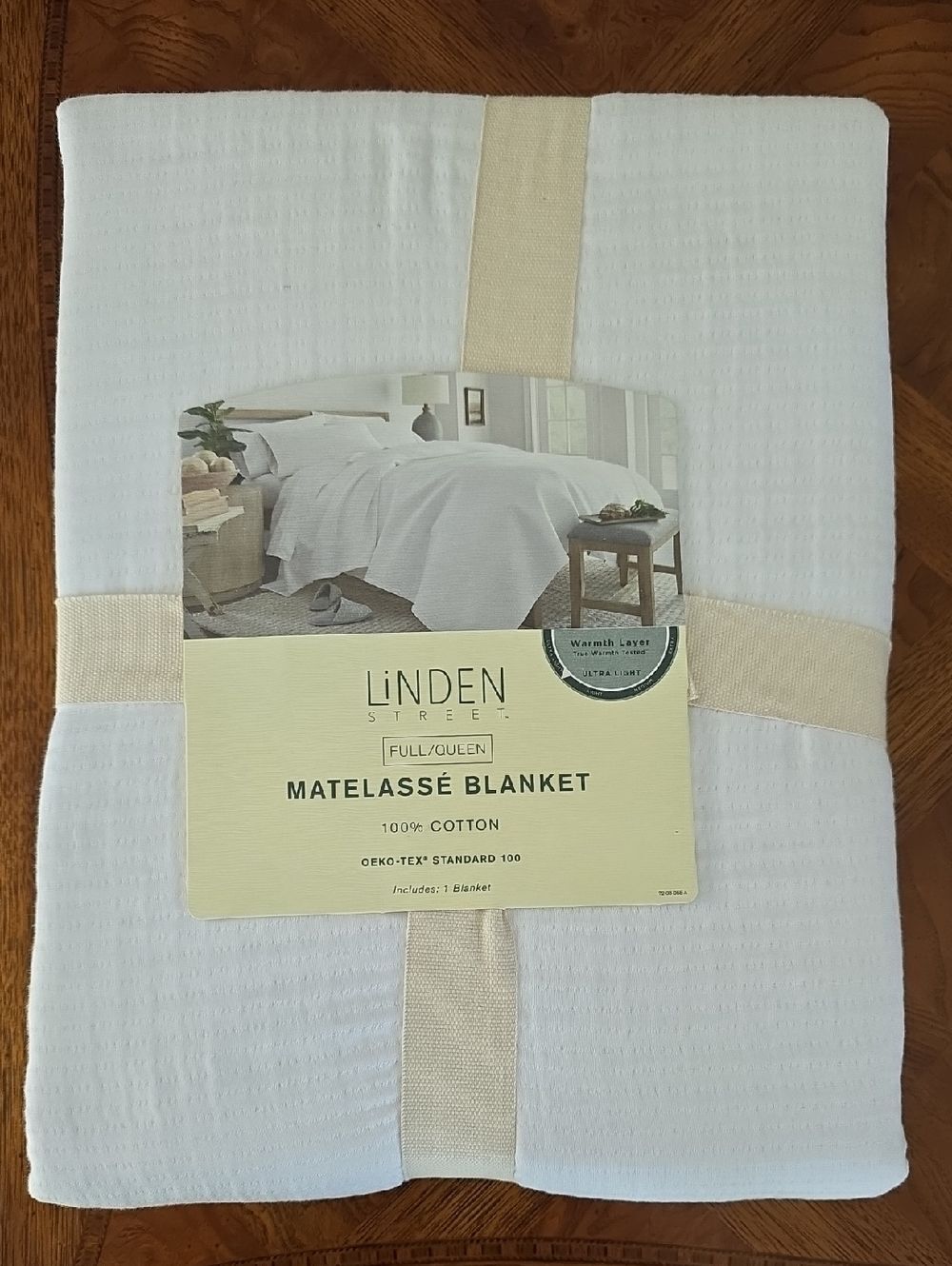 Linden Street Bright White Matelassé 100% Cotton Blanket - Full/Queen - NEW